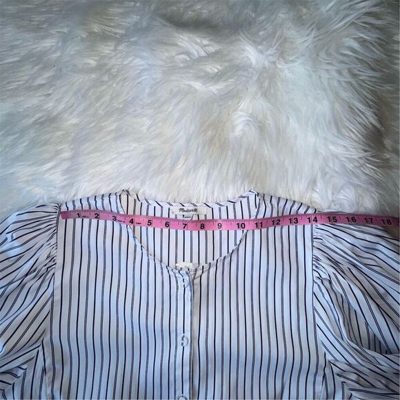Madewell Women's 3/4 Puff Sleeve Button Up Striped Top Blue Size 14 Large Casual - Picture 8 of 11